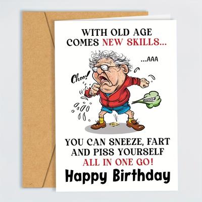 1pc, Funny Birthday Card For Men, Hilarious Happy Birthday Card For Friend Grandpa Brother, Old Age Happy Birthday Card For Men