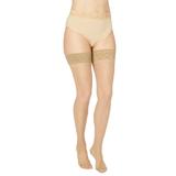 Plus Size Women's Silky Sheer Lace Top Thigh High Stockings by MeMoi in City Beige (Size 3X-4X)