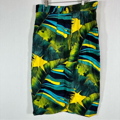 J. Crew Skirts | J Crew Abstract Blues & Greens Tropical Print Faux Silk Wrap Skirt Sz 14 | Color: Blue/Green | Size: 14