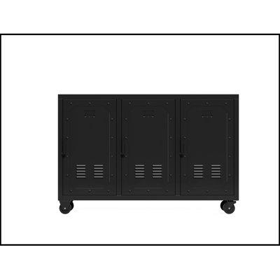 Ebern Designs Derck Metal Storage Cabinet w/ Wheels, Garage Storage Cabinet w/ 3 Doors Steel in Black/Gray | Wayfair