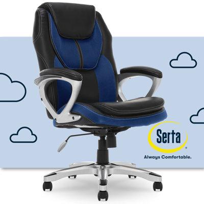 Serta at Home Serta Amplify Executive Office Chair w/ Padded Arms & Lumbar Support, Faux & Mesh Upholstered in Blue/Black | Wayfair 43673B