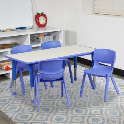 Flash Furniture Goddard 23.625"W x 47.25"L Rectangular Plastic Height Adjustable Activity Table Set w/ 4 Chairs Laminate/Metal in Blue | Wayfair