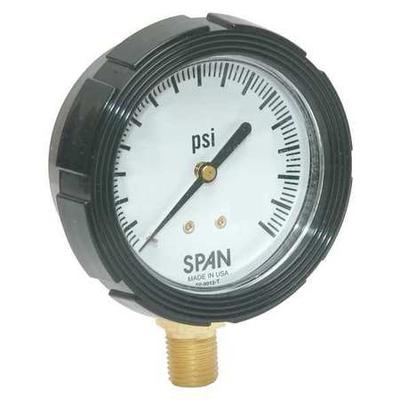 SPAN LFS-210-400-G-KEMX Pressure Gauge, 0 to 400 psi, 1/4 in MNPT, Plastic,