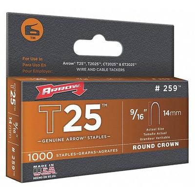 ARROW FASTENER 259 Cable Staples, T25, Round Crown, 9/16 in Leg L, Steel, 1100