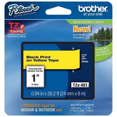 BROTHER TZe651 Adhesive TZ Tape (R) Cartridge 15/16"x26-1/5ft., Black/Yellow