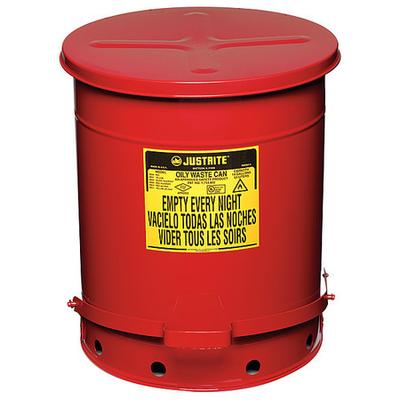 JUSTRITE 09508 Oily Waste Can,14 Gal.,Steel,Red