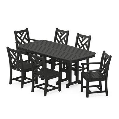 POLYWOOD® Chippendale 7-Piece Outdoor Dining Set Plastic in Black | Wayfair PWS121-1-BL