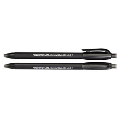 Paper Mate 6380187 ComfortMate Ultra RT Black Ink with Black Barrel 0.8mm Retractable Ballpoint Pen - 12/Pack