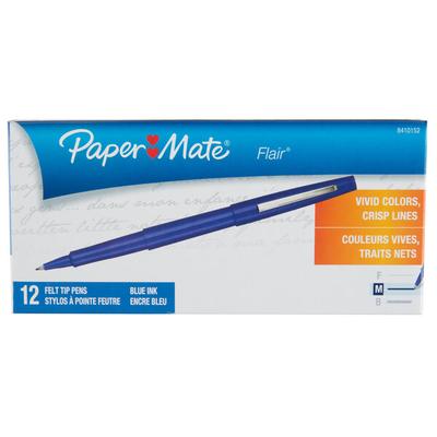 Paper Mate 8410152 Point Guard Flair Blue Ink with Blue Barrel Needle Tip Stick Pen - 12/Pack