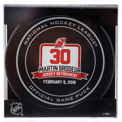 Martin Brodeur New Jersey Devils Unsigned February 9 2016 Retirement Night Official Game Puck