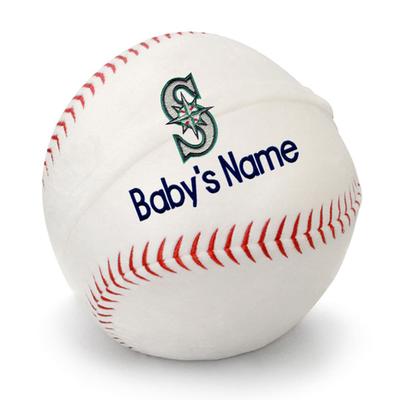 White Seattle Mariners Personalized Plush Baby Baseball