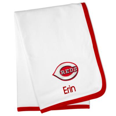 White Cincinnati Reds Personalized Baby Blanket
