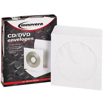 Innovera 39403 5" x 5" White CD / DVD Sleeve - 50/Pack