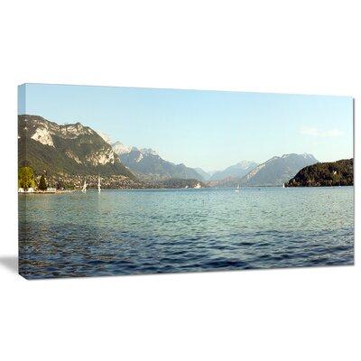 Design Art 'Annecy Lake France Panorama' Photographic Print on Wrapped Canvas Metal in Blue Brown | 16 H x 32 W x 1 D in | Wayfair PT15305-32-16