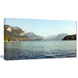 Design Art 'Annecy Lake France Panorama' Photographic Print on Wrapped Canvas Metal in Blue/Brown | 16 H x 32 W x 1 D in | Wayfair PT15305-32-16