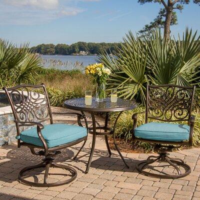 Darby Home Co Barrowman Round 2 - Person 32.6 Long Aluminum Bistro Set w  Cushions Metal in Brown | 28 H x 32.6 W x 32.6 D in | Outdoor Furniture | Wayfair