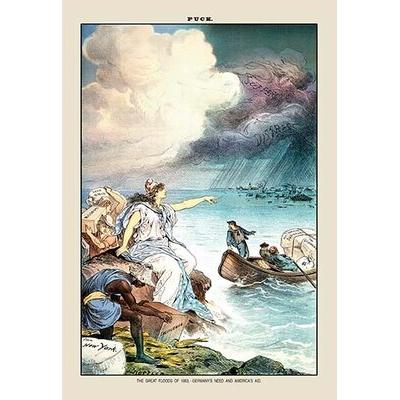 Buyenlarge Puck Magazine: The Great Floods of 1883 by J. Keppler Painting Print in Blue/Brown, Size 42.0 H x 28.0 W x 1.5 D in | Wayfair