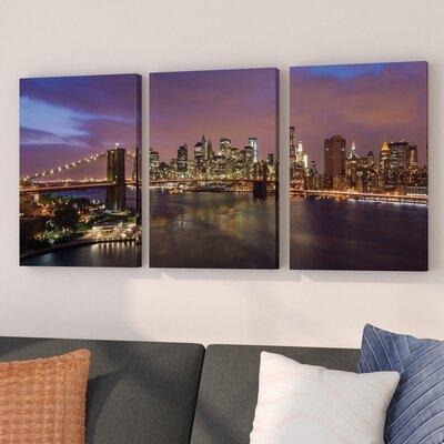 Wrought Studio™ 'NYC Skyline w/ Brooklyn Bridge Panoramic' by Cody York 3 Piece Photographic Print on Wrapped Canvas Set Canvas | Wayfair
