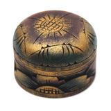 Bougainvillea Blossom,'Mahogany Wood Round Metallic Gold Keepsake Jewelry Box'
