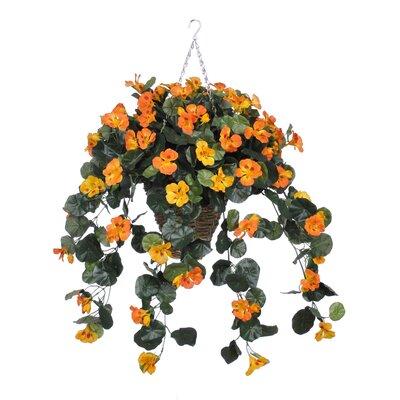 Charlton Home® Faux Nasturtium Floral Arrangement in Square Planter, Metal in Orange/Yellow | 30 H x 24 W x 24 D in | Wayfair