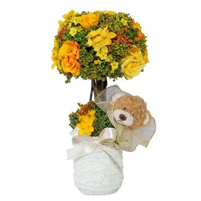 Red Vanilla Rose w/ Teddy Floral Arrangement in Ceramic Container in Orange/Yellow | 11 H x 6 W x 6 D in | Wayfair AP040-460