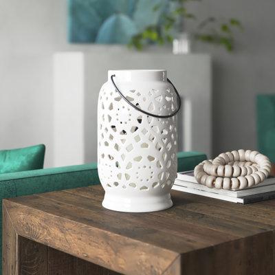 Mistana™ Ceramic Tabletop Lantern Ceramic in White | 11 H x 6.5 W x 6.5 D in | Wayfair MTNA3113 40470183