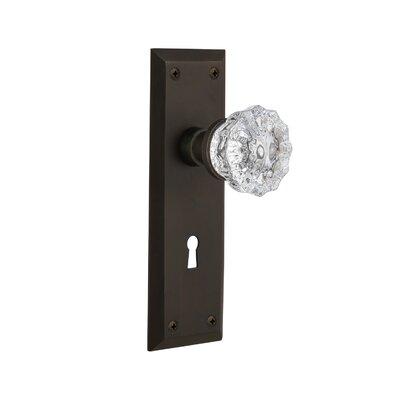 Nostalgic Warehouse Clear Crystal Double Dummy Door Knob w/ Keyhole New York Long Plate Brass/Crystal in Brown, Size 7.0 H x 2.25 W x 2.267 D in
