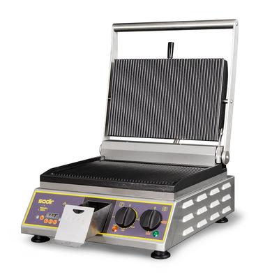 Equipex PANINI PREMIUM Thermostatic Commercial Panini Press - Grooved Top and Bottom Plates - 14" x 9.5" Cooking Surface