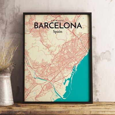 Wrought Studio™ 'Barcelona' - Unframed Graphic Art Print on Paper in Blue | 27.6 H x 19.7 W x 0.05 D in | Wayfair 5FCBE4D8AF214848858E7C7FDF32C249