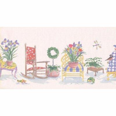 August Grove® Illman Chair Armchair Flowers in Pots 15' L x 10  W Wallpaper Border Vinyl in Green Pink Red | Wayfair