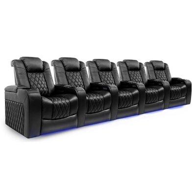 Arlmont & Co. 160.5" Wide Genuine Leather Power Recliner Home Theater Seating w/ Cup Holder in Black | 43.5 H x 160.5 W x 39.8 D in | Wayfair