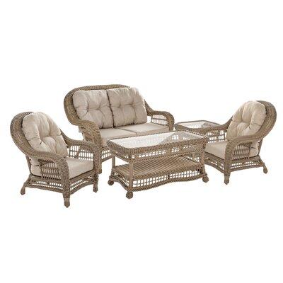 August Grove® Garden Patio 5 Piece Sofa Seating Group w/ Cushions Synthetic Wicker/Wicker/Rattan in Brown | Wayfair