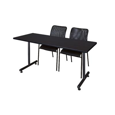 60 x 24 Kobe Training Table in Mocha Walnut & 2 Mario Stack Chairs in Black - Regency MKTRCT6024MW75BK
