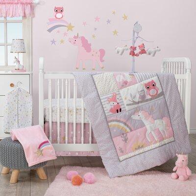 Bedtime Originals Rainbow Unicorn w/ Fox Squirrel & Owls Baby Nursery 3 Piece Crib Bedding Set Cotton Blend in Gray/Indigo | 28 W in | Wayfair