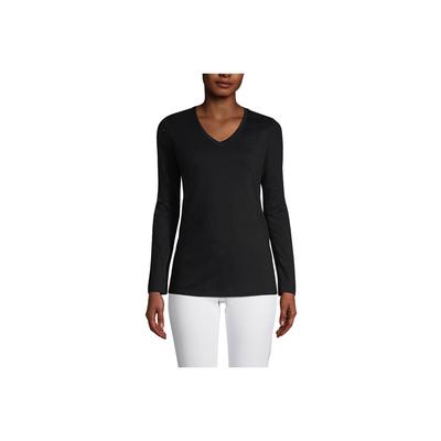 Women's Relaxed Supima Cotton Long Sleeve V-Neck T-Shirt - Lands' End - Black - L