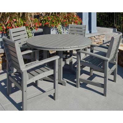 POLYWOOD® Signature 5-Piece Round Farmhouse Outdoor Dining Set Plastic in Gray | Wayfair PWS152-1-GY