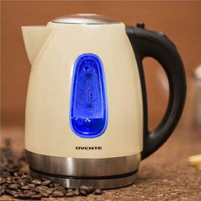 OVENTE 1.79 qt. Stainless Steel Electric Tea Kettle Stainless Steel in White/Brown | 9.9 H x 8.4 W x 6.7 D in | Wayfair KS96BG