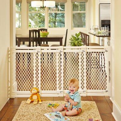 Toddleroo by North States Extra-Wide Hardware Mount Safety Gate Plastic/Wood (a more stylish option) in Brown/White | 31 H x 62 W x 4.5 D in | Wayfair