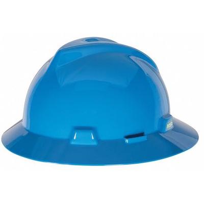 MSA SAFETY 475368 Full Brim Hard Hat, Type 1, Class E, Ratchet (4-Point), Blue