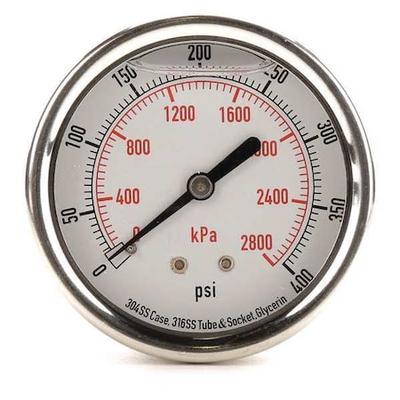 ZORO SELECT 4CFU1 Pressure Gauge, 0 to 400 psi, 1/4 in MNPT, Stainless Steel,