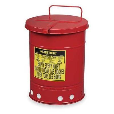 JUSTRITE 09310 Oily Waste Can,10 Gal.,Steel,Red