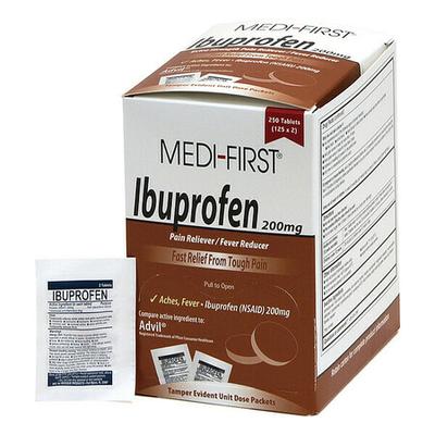 MEDI-FIRST 80848 Ibuprofen, Tablet, 200mg, PK250 (125 pks of 2)