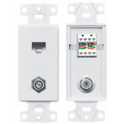 HUBBELL WIRING DEVICE-KELLEMS NS785W Wall Plate and Jack,Cat 5e/F-Type,White