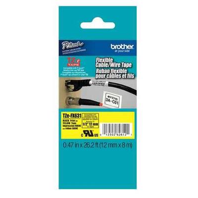 BROTHER TZEFX631 Adhesive TZ Tape (R) Cartridge 0.47"x26ft., Black/Yellow