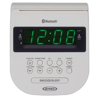 Jensen Bluetooth Radio w/ Cellphone Holder Clock Plastic/Acrylic in White | 3 H x 5.3 W x 6.4 D in | Wayfair JCR-295-W