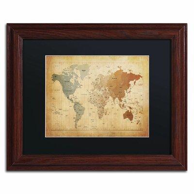 Trademark Fine Art 'Time Zones Map of the World' Framed Graphic Art Print on Canvas in Brown Canvas | 11 H x 14 W x 0.5 D in | Wayfair