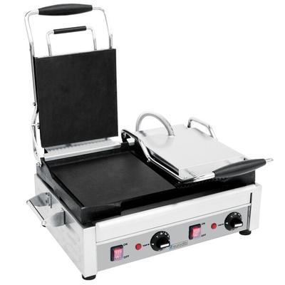 Eurodib SFE02375 Double Panini Grill with Smooth Left Plates and Grooved Right Plates - 18" x 11" Cooking Surface - 220V, 2900W