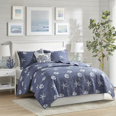 Harbor House Seaside 4 Piece Cotton Reversible Embroidered Quilt Set Cotton Percale in Blue/Navy | Wayfair HH13-1835