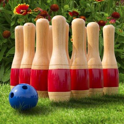 Hey! Play! Bowling Set Solid Wood in Brown/Red, Size 11.0 H x 15.0 W x 6.0 D in | Wayfair 80-LB11