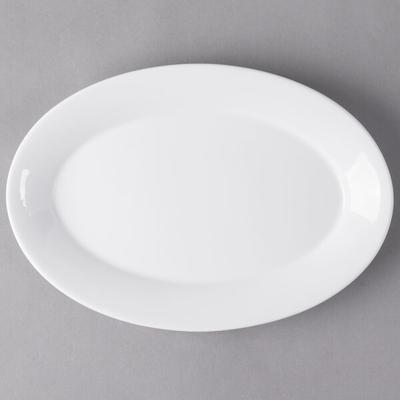 Libbey 905356823 Slenda 13 3/8" Oval Royal Rideau White Footed Porcelain Platter - 12/Case